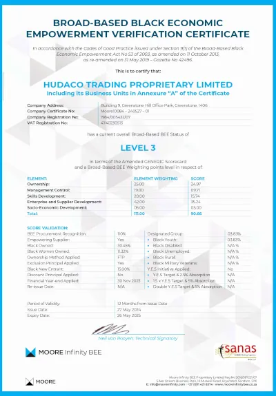 bbbee empowerdex hudaco trading ptyltd 2024-2025